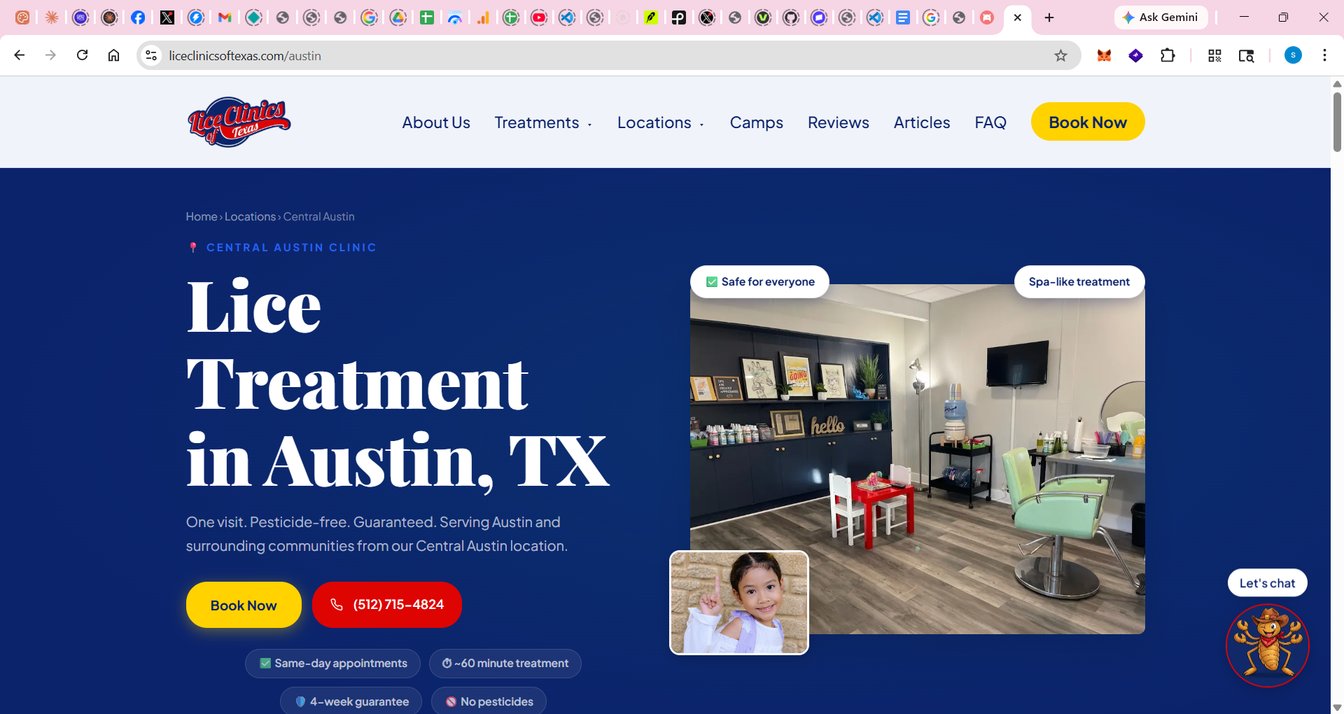Lice Clinics of Texas Austin location page after rebuild, April 2026, current live site