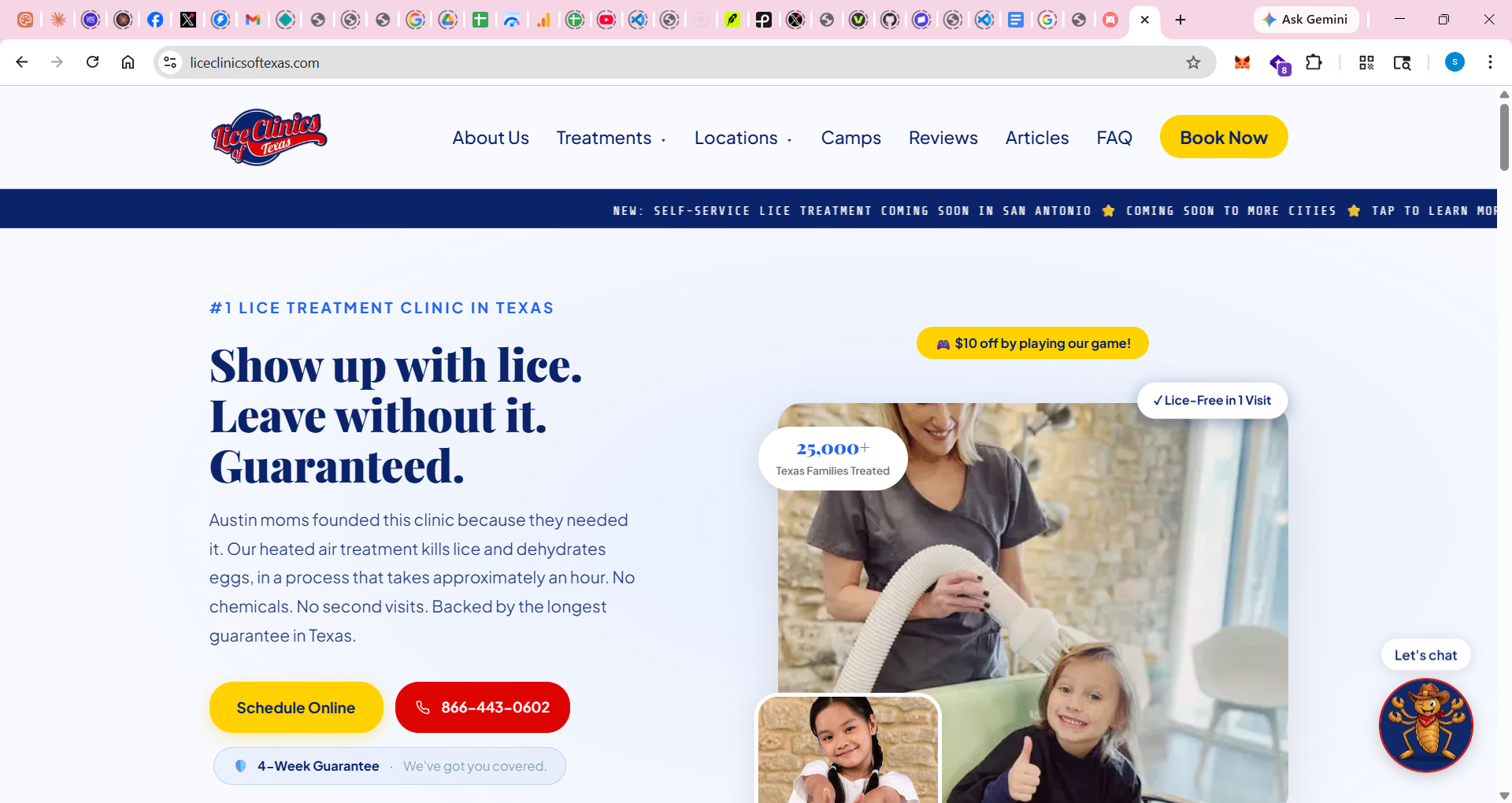 Lice Clinics of Texas homepage after rebuild, April 2026, current live site