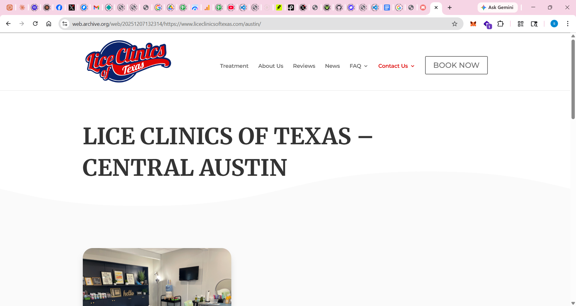 Lice Clinics of Texas Austin location page before rebuild, December 2025, archived via Wayback Machine